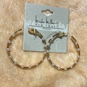 Nicole Miller - Gold and Pearl Hoop Earrings